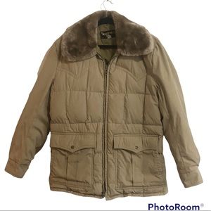 TEMPCO - Vintage Men's Brown  Fur Collar Ranch Wear Down Filled Coat - Sz 44 M/L